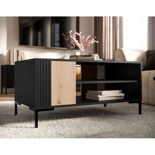 Cambridge - Table Basse - Effet Bois Et Noir - 2 Niches - 100 Cm