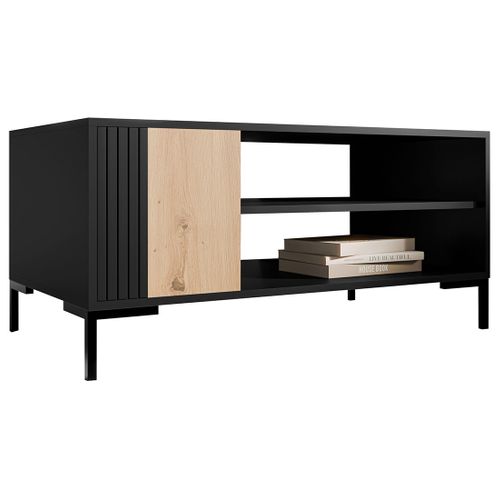 Cambridge - Table Basse - Effet Bois Et Noir - 2 Niches - 100 Cm
