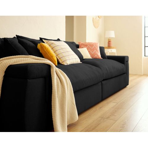 Sergio - Canapé 4 Places - Assise Profonde - En Tissu Noir