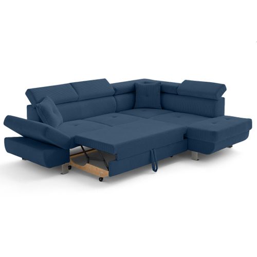 Canapé Angle Droit Convertible 5 Places Lisbona En Velours Côtelé Bleu
