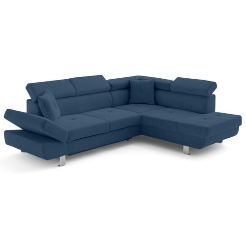 Canapé Angle Droit Convertible 5 Places Lisbona En Velours Côtelé Bleu