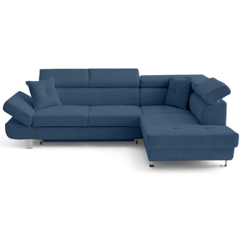 Canapé Angle Droit Convertible 5 Places Lisbona En Velours Côtelé Bleu