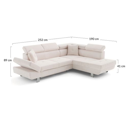 Canapé Angle Droit Convertible 5 Places Lisbona En Velours Côtelé Bleu