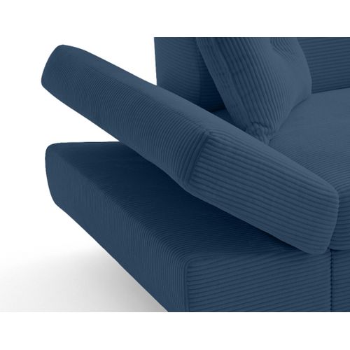 Canapé Angle Droit Convertible 5 Places Lisbona En Velours Côtelé Bleu