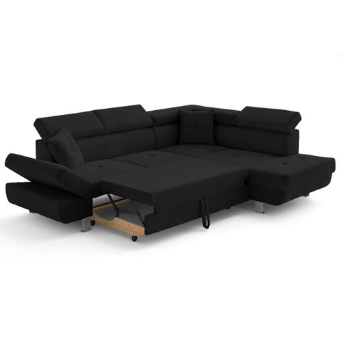 Canapé Angle Droit Convertible 5 Places Lisbona En Velours Côtelé Noir