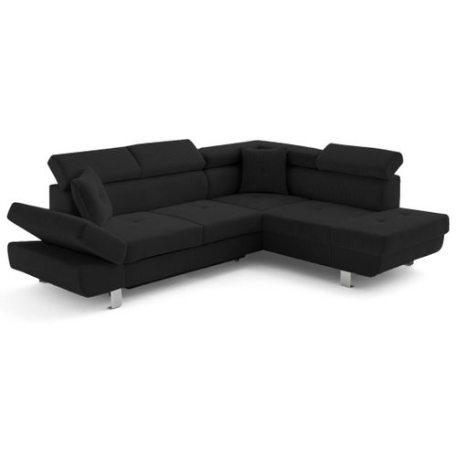 Canapé Angle Droit Convertible 5 Places Lisbona En Velours Côtelé Noir