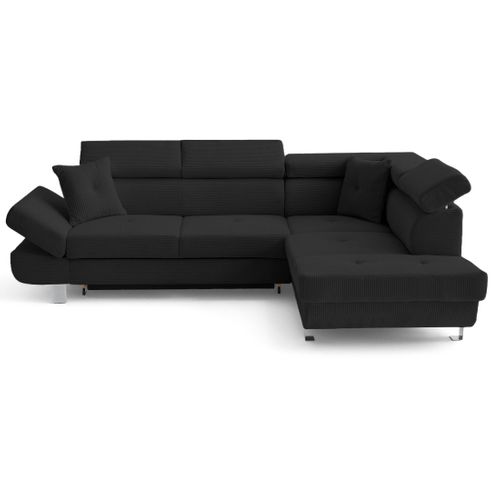 Canapé Angle Droit Convertible 5 Places Lisbona En Velours Côtelé Noir