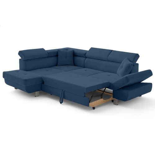 Canapé Angle Gauche Convertible 5 Places Lisbona En Velours Côtelé Bleu