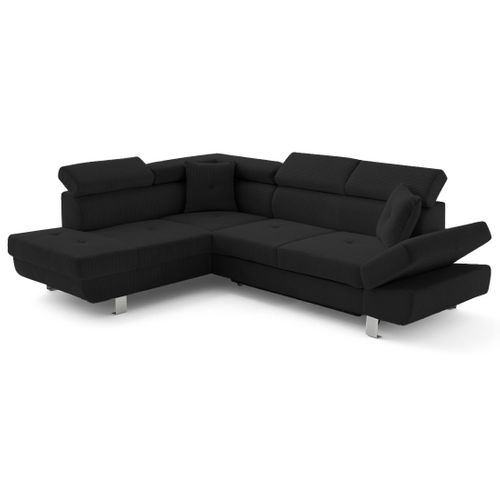 Canapé Angle Gauche Convertible 5 Places Lisbona En Velours Côtelé Noir