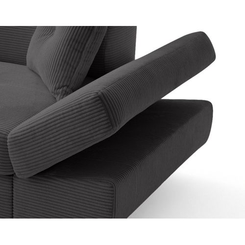 Canapé Angle Gauche Convertible 5 Places Lisbona En Velours Côtelé Gris Foncé