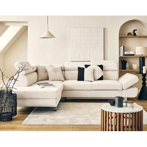 Canapé Angle Gauche Convertible 5 Places Lisbona En Velours Côtelé Beige