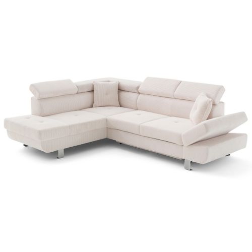 Canapé Angle Gauche Convertible 5 Places Lisbona En Velours Côtelé Beige