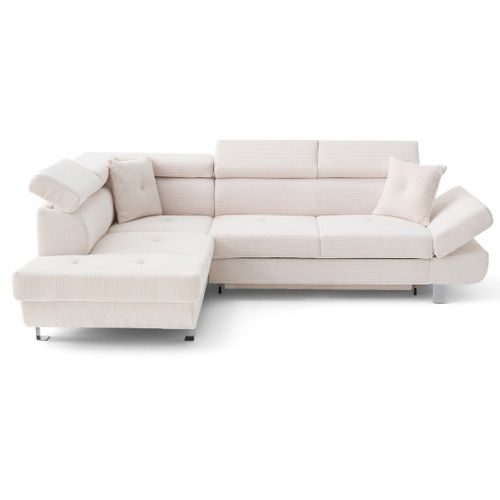 Canapé Angle Gauche Convertible 5 Places Lisbona En Velours Côtelé Beige