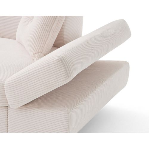 Canapé Angle Gauche Convertible 5 Places Lisbona En Velours Côtelé Beige