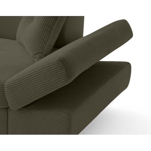 Canapé Angle Gauche Convertible 5 Places Lisbona En Velours Côtelé Vert Kaki