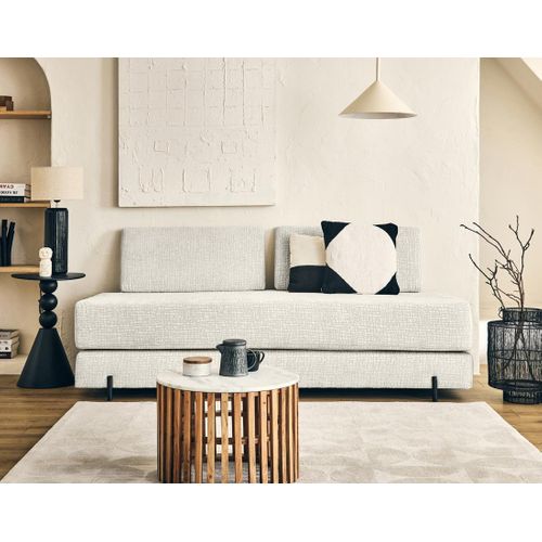 Canapé Droit Convertible 3 Places Brescia En Tissu Velours Relief Ecru