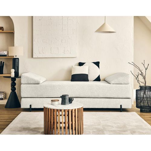 Canapé Droit Convertible 3 Places Brescia En Tissu Velours Relief Ecru