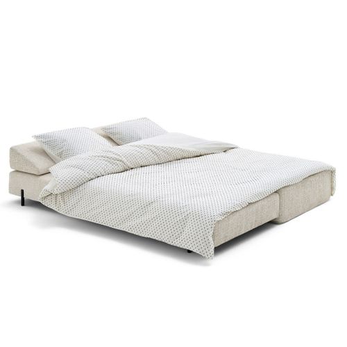 Canapé Droit Convertible 3 Places Brescia En Tissu Velours Relief Ecru