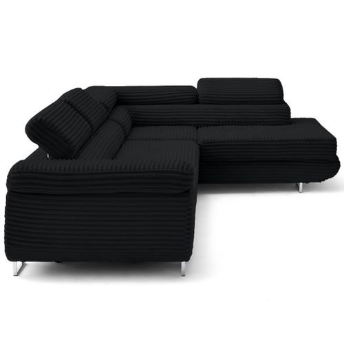 Canapé Angle Droit Convertible 5 Places Zaria En Velours Grosses Côtes Noir