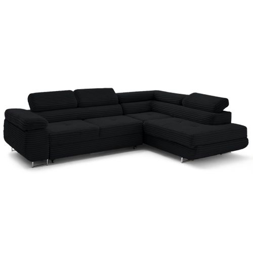 Canapé Angle Droit Convertible 5 Places Zaria En Velours Grosses Côtes Noir