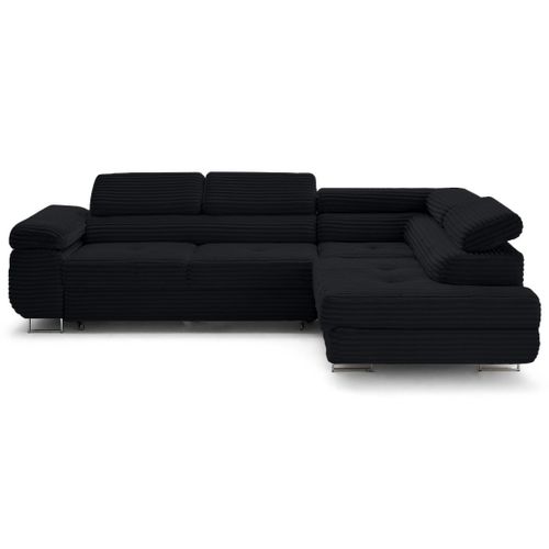 Canapé Angle Droit Convertible 5 Places Zaria En Velours Grosses Côtes Noir