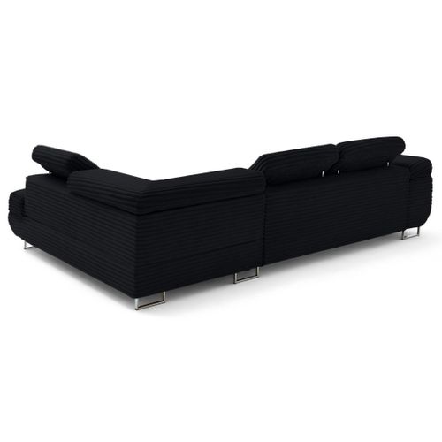 Canapé Angle Droit Convertible 5 Places Zaria En Velours Grosses Côtes Noir