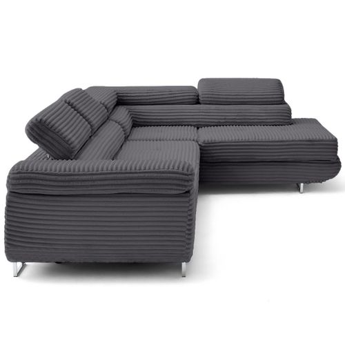 Canapé Angle Droit Convertible 5 Places Zaria En Velours Grosses Côtes Gris