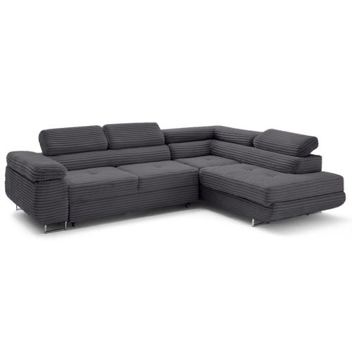 Canapé Angle Droit Convertible 5 Places Zaria En Velours Grosses Côtes Gris