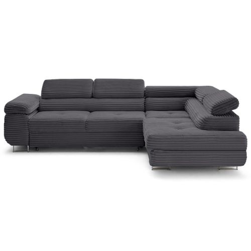 Canapé Angle Droit Convertible 5 Places Zaria En Velours Grosses Côtes Gris