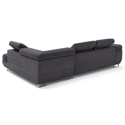 Canapé Angle Droit Convertible 5 Places Zaria En Velours Grosses Côtes Gris