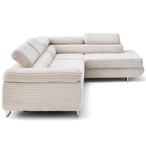 Canapé Angle Droit Convertible 5 Places Zaria En Velours Grosses Côtes Beige