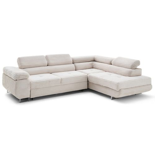 Canapé Angle Droit Convertible 5 Places Zaria En Velours Grosses Côtes Beige