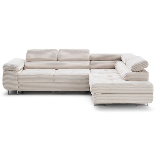 Canapé Angle Droit Convertible 5 Places Zaria En Velours Grosses Côtes Beige