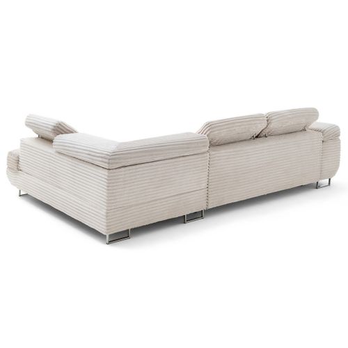 Canapé Angle Droit Convertible 5 Places Zaria En Velours Grosses Côtes Beige