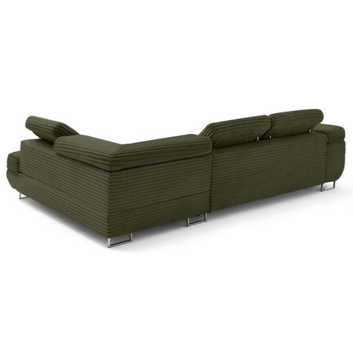 Canapé Angle Droit Convertible 5 Places Zaria En Velours Grosses Côtes Vert Kaki