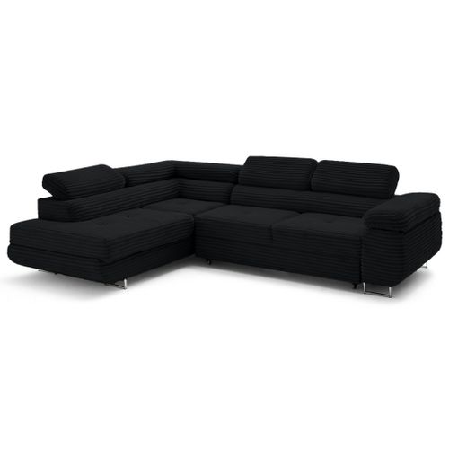 Canapé Angle Gauche Convertible 5 Places Zaria En Velours Grosses Côtes Noir