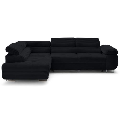 Canapé Angle Gauche Convertible 5 Places Zaria En Velours Grosses Côtes Noir