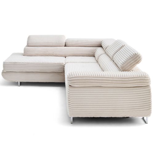Canapé Angle Gauche Convertible 5 Places Zaria En Velours Grosses Côtes Beige