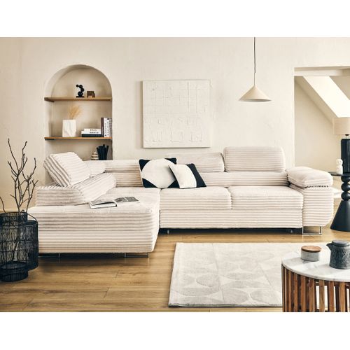 Canapé Angle Gauche Convertible 5 Places Zaria En Velours Grosses Côtes Beige