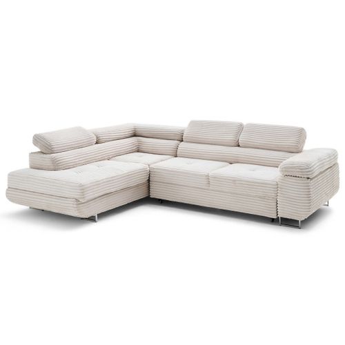 Canapé Angle Gauche Convertible 5 Places Zaria En Velours Grosses Côtes Beige