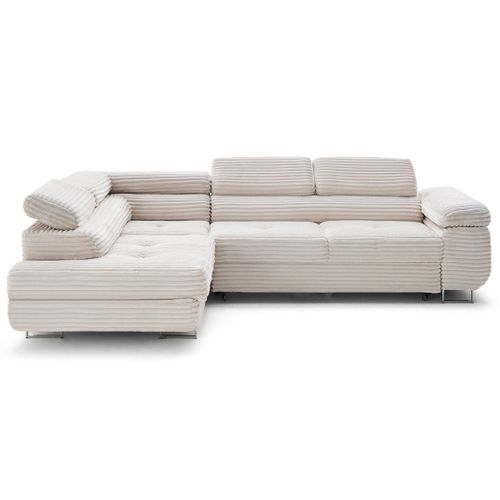 Canapé Angle Gauche Convertible 5 Places Zaria En Velours Grosses Côtes Beige