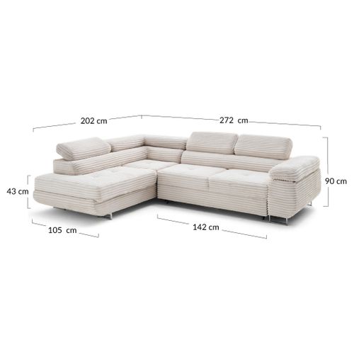 Canapé Angle Gauche Convertible 5 Places Zaria En Velours Grosses Côtes Beige