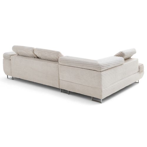 Canapé Angle Gauche Convertible 5 Places Zaria En Velours Grosses Côtes Beige