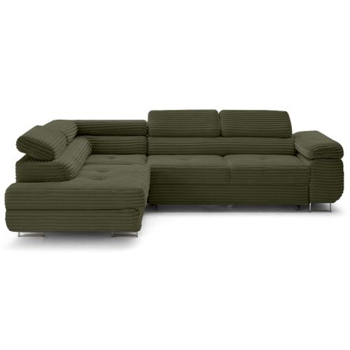 Canapé Angle Gauche Convertible 5 Places Zaria En Velours Grosses Côtes Vert Kaki