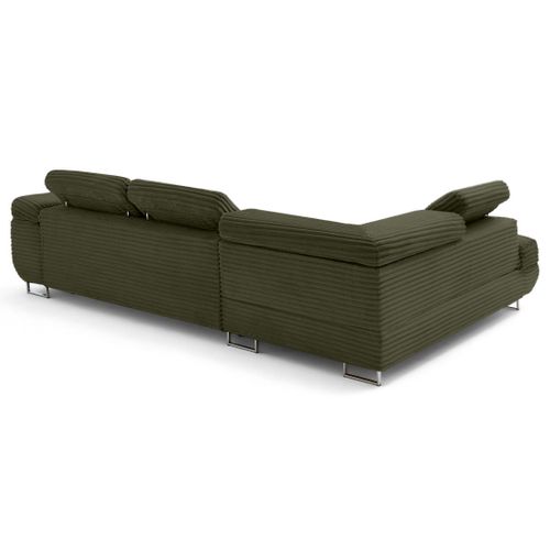 Canapé Angle Gauche Convertible 5 Places Zaria En Velours Grosses Côtes Vert Kaki