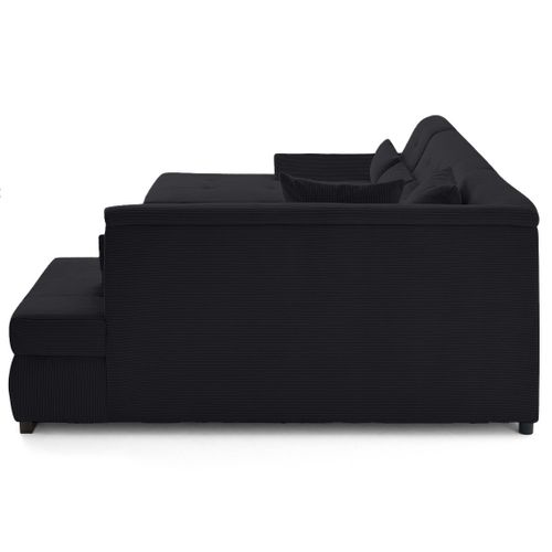 Vermont S - Canapé Panoramique D'angle Droit 7 Places En Velours Côtelé Noir