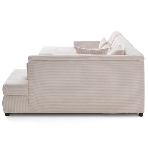 Vermont S - Canapé Panoramique D'angle Droit 7 Places En Velours Côtelé Beige