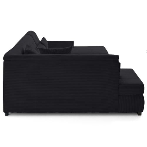 Vermont S - Canapé Panoramique D'angle Gauche 7 Places En Velours Côtelé Noir