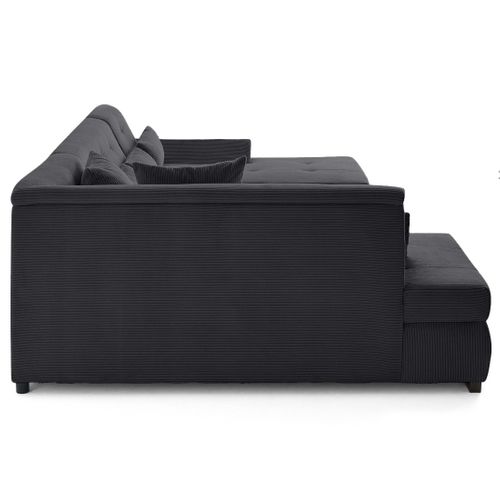 Vermont S - Canapé Panoramique D'angle Gauche 7 Places En Velours Côtelé Gris Foncé