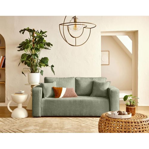 Topaze - Canapé Droit 2 Places En Velours Côtelé Plat Vert Sauge